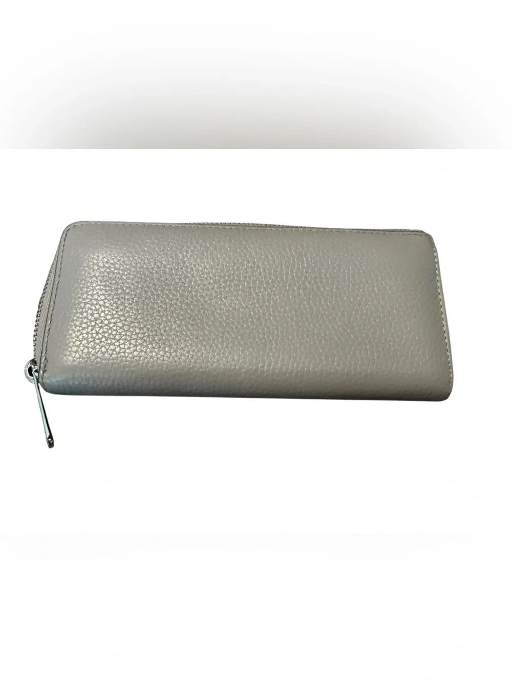 Michael Kors Light Gray Pebbled Zip Wallet with Silver Logo